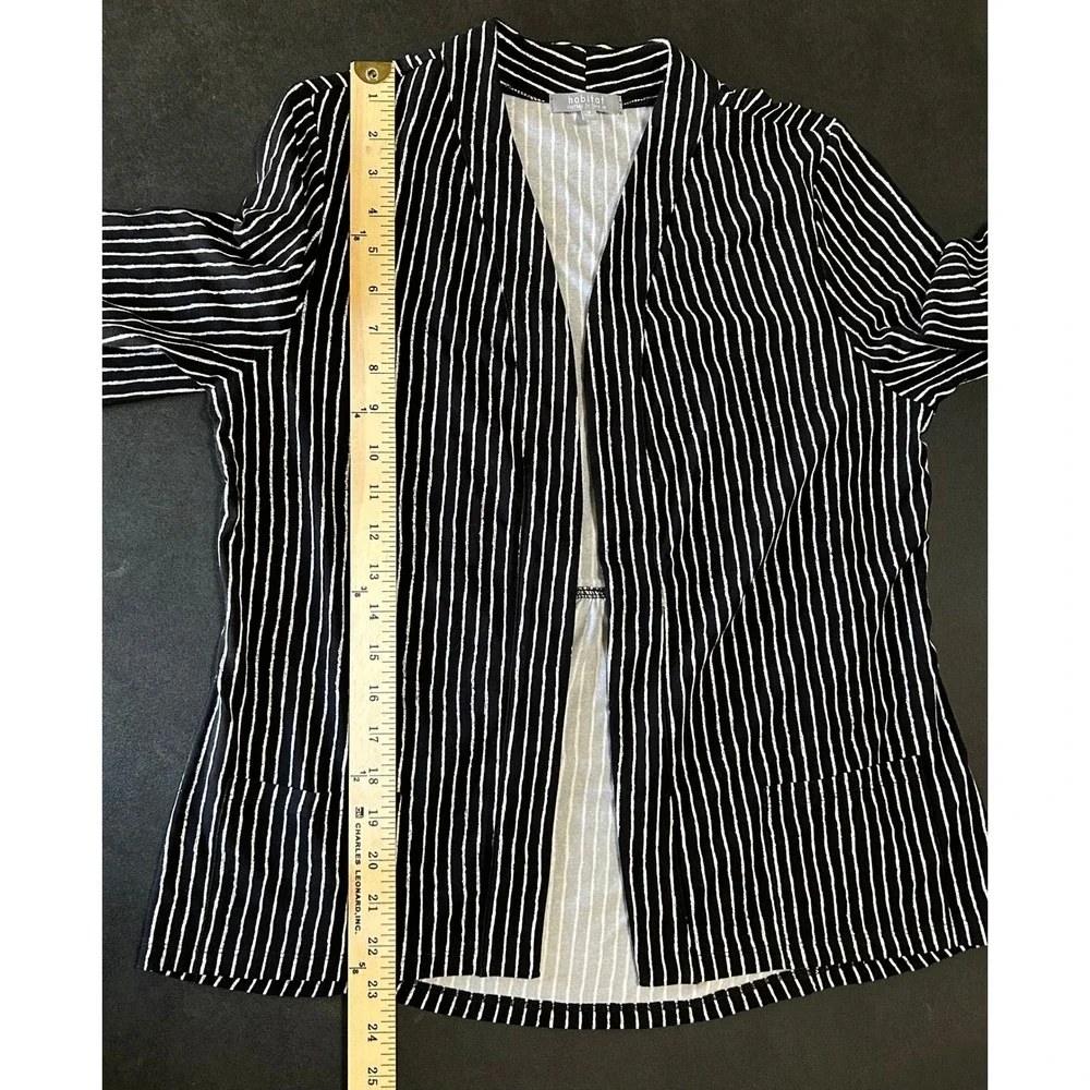 Habitat Clothes to Live In Blazer Women M Black White Striped Pockets Peplum‎
